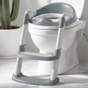 COOSEYA Potty Training Toilet with Step Stool for Toddlers,Baby Seat with Splash Guard and Anti-Slip Pad (Grey)