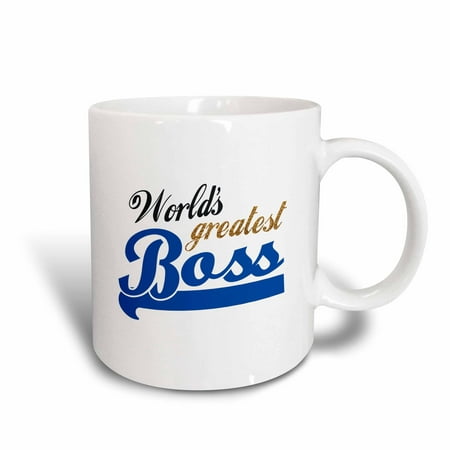 3dRose Worlds Greatest Boss - Best work boss ever - blue and gold text on white - fun office gifts, Ceramic Mug,