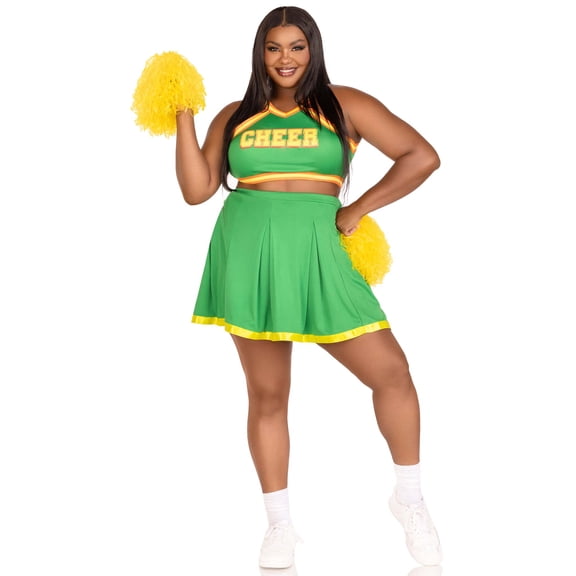 Leg Avenue Women's 3 Pc Bring It Baddie Costume with Crop Top, Pleated Skirt, Pom Poms