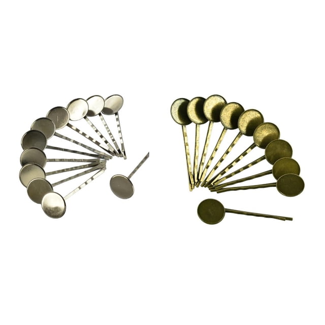 Pasador Para El Cabello de 20 Piezas Con Bandeja de ajuste de Bisel de Cabujón de 18 Mm Bronce Y negro Sunnimix