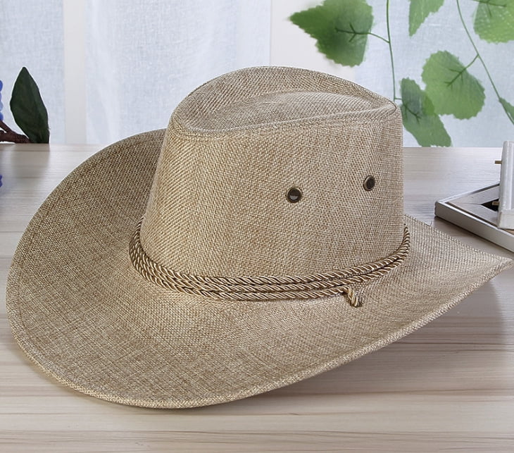 Color : Khaki Fashion Cowboy Sun Hat Head Circumference Adjustable Spring and Summer Seaside Outdoor Ladies Sun Hat Elegant Styling