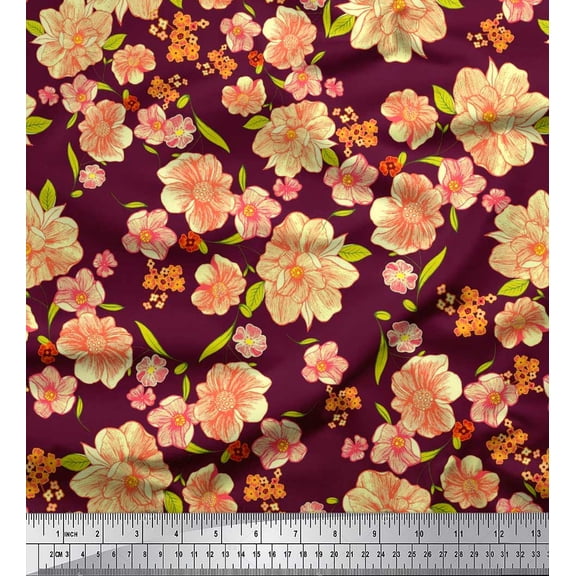 Soimoi Cotton Duck Fabric Leaves & Peony Floral Decor Fabric Printed Yard 42 Inch Wide
