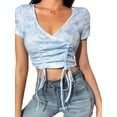 thumbnail image 2 of Arvbitana Ladies Tie Dye Crop Tops Short Sleeve V Neck Drawstring Blouse Women Slim Fit Pullover Streetwear, 2 of 9