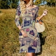 thumbnail image 3 of Travel Postcards from London, New York, Paris-1 Flare Dress Square Neck Dress Elegant Female Fashion Printed Dress, 3 of 9