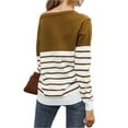 thumbnail image 4 of QELUSQELUS Women Long Sleeve V Neck Stripe Stitching Outwear Sweater Top, 4 of 4