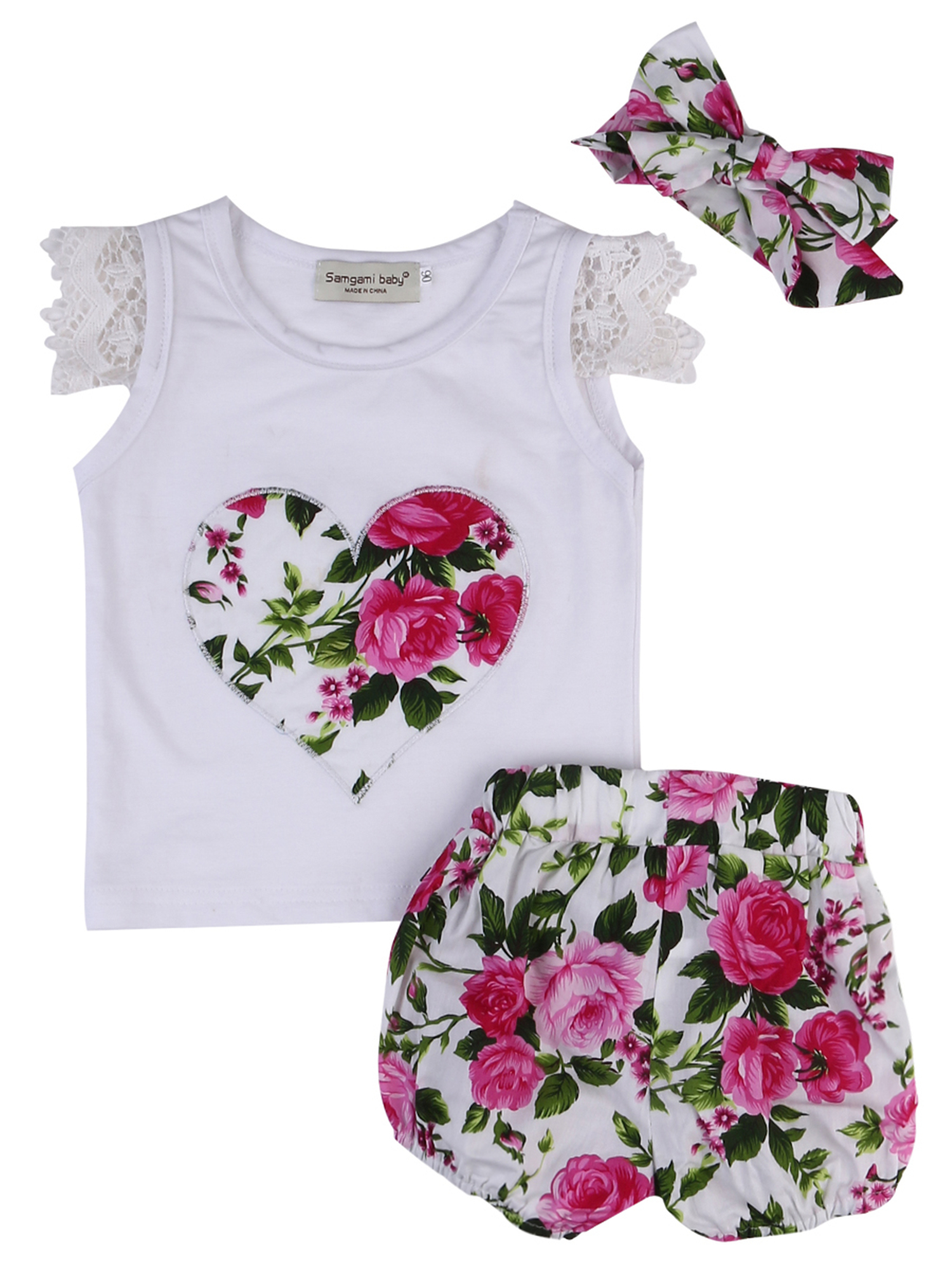 Livingsenburg Newborn Kids Baby Girls Clothes Set Children Clothing Summer Costume Girl Outfits T Shirt Tops Floral Pants Short Headband 3pcs Walmart Com Walmart Com