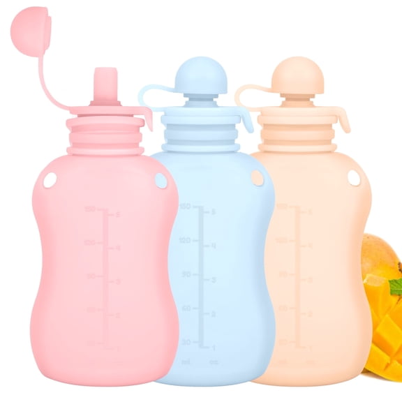Ghojet 3Pcs Silicone Baby Food Pouch, Reusable 5oz Breastmilk Storage Bag, Refillable Baby Food Storage Pouch, Heat Resistant Squeeze Pouch Dishwasher Safe for Toddlers and Babies