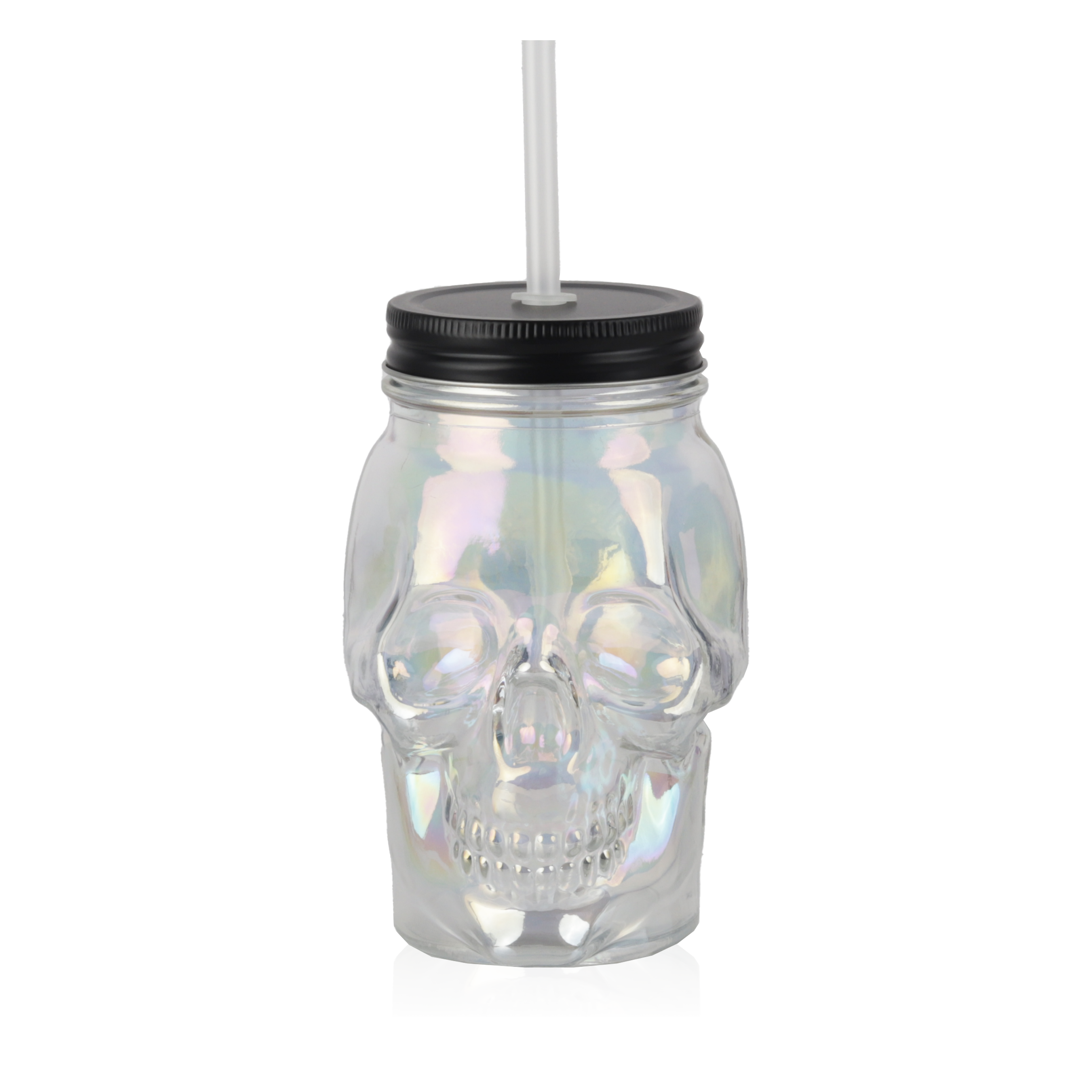 18oz Tumbler with Reusable Straw and Leakproof Lid Glass Skull Cup
