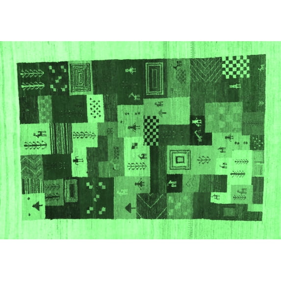 Ahgly Company Indoor Rectangle Abstract Emerald Green Contemporary Area Rugs, 6' x 9'