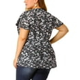 thumbnail image 4 of Agnes Orinda Women's Plus Size Tops Short Sleeve Smocked Waist V Neck Ditsy Floral Chiffon Summer Blouse 3X Black, 4 of 9