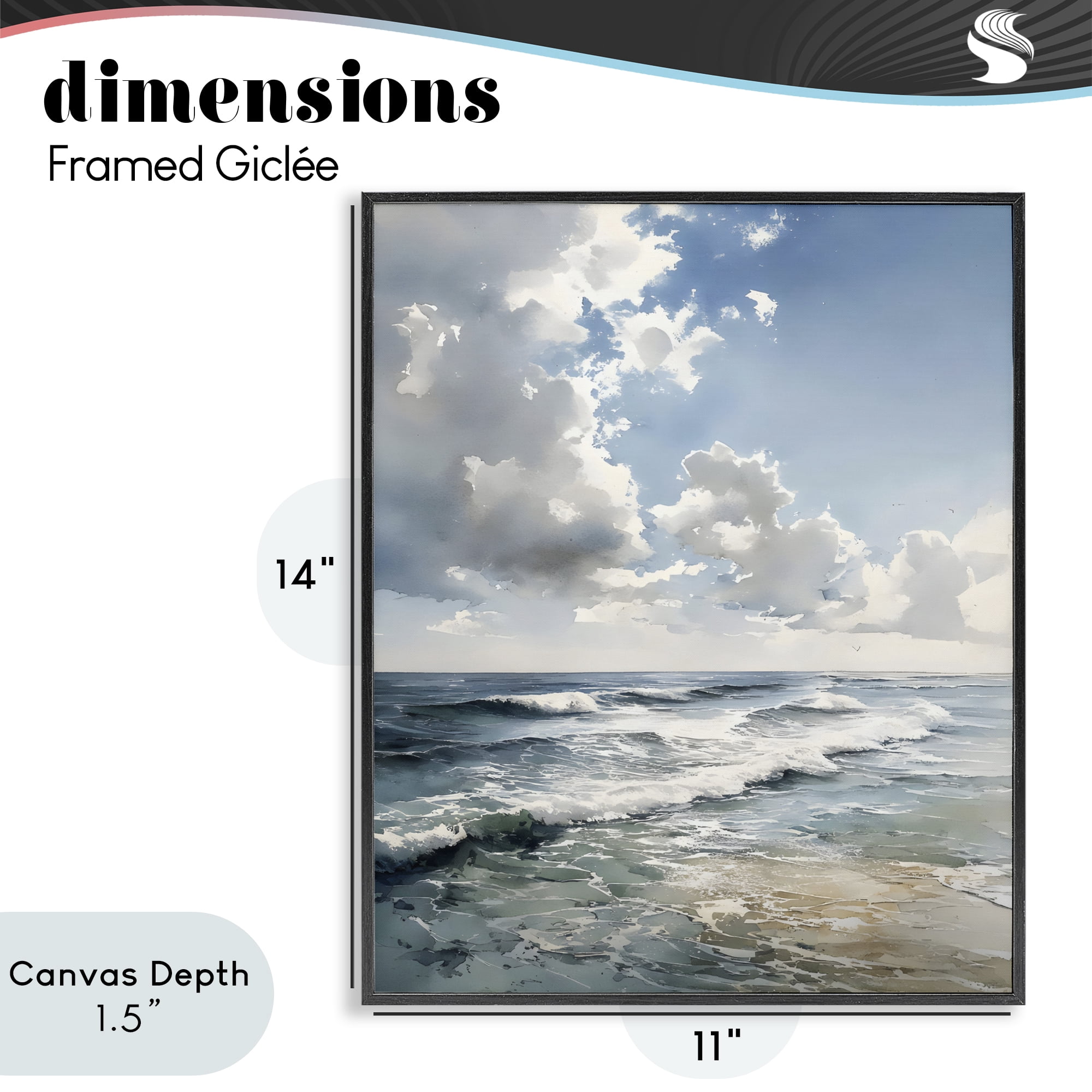 Stupell Industries Soft Waves & Clouds Black Framed Giclee Art, design by Franklyn Gregory