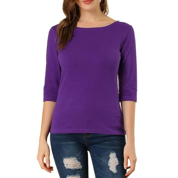 MODA NOVA Juniors Elbow Sleeves Boat Neck Slim Fit Classic Tee