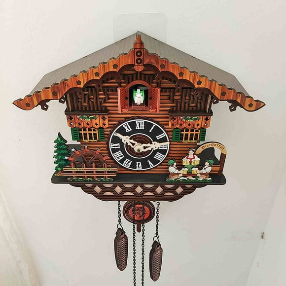 Lolmot House with A Clock in the Walls Cuckoo Clock Traditional Chalet Forest House Clock Handcrafted Wooden Wall P-Endulum Quartz Clock