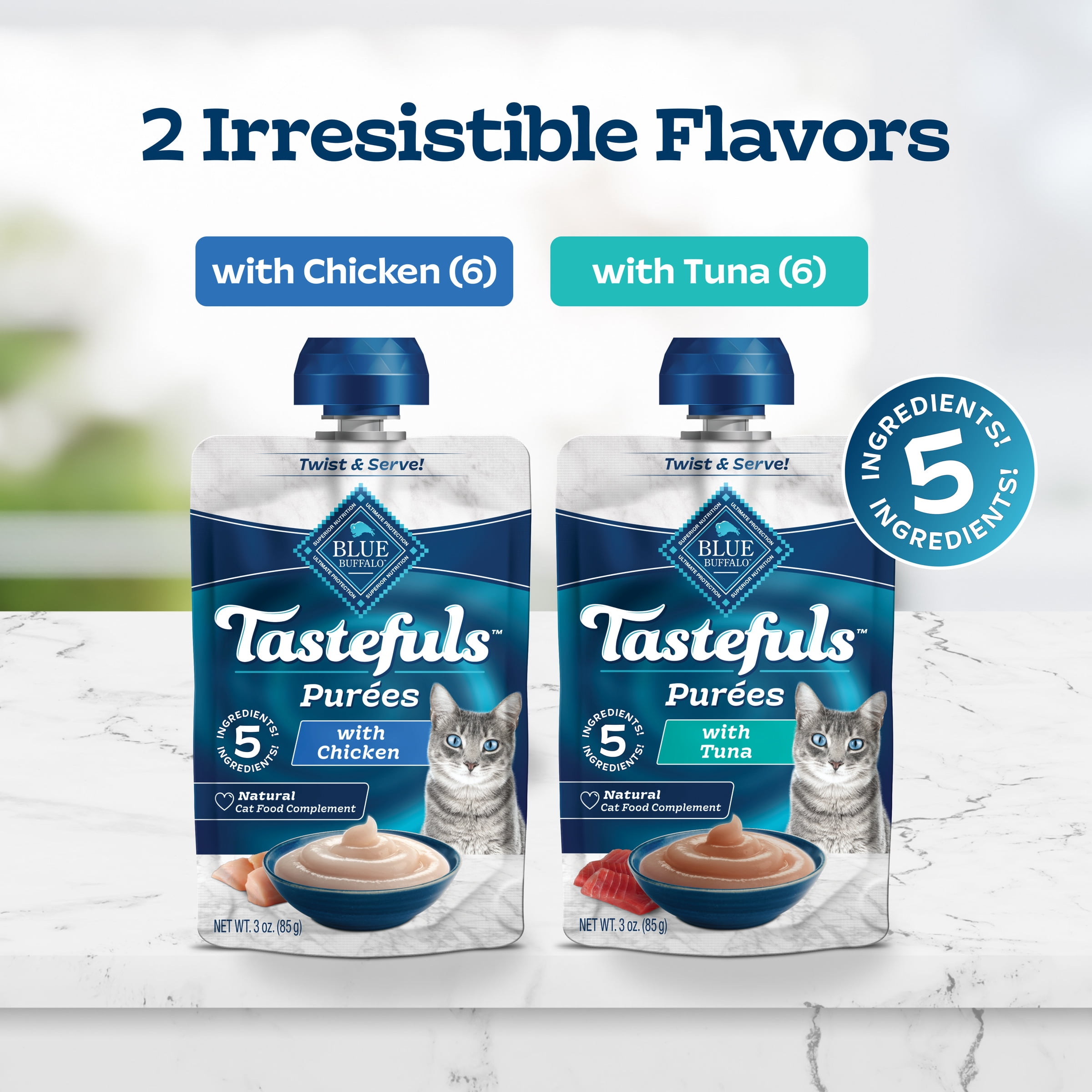 Blue Buffalo Tastefuls Purées Chicken & Tuna Variety Pack, 3-oz. (12 Pouches, 6 of Each)