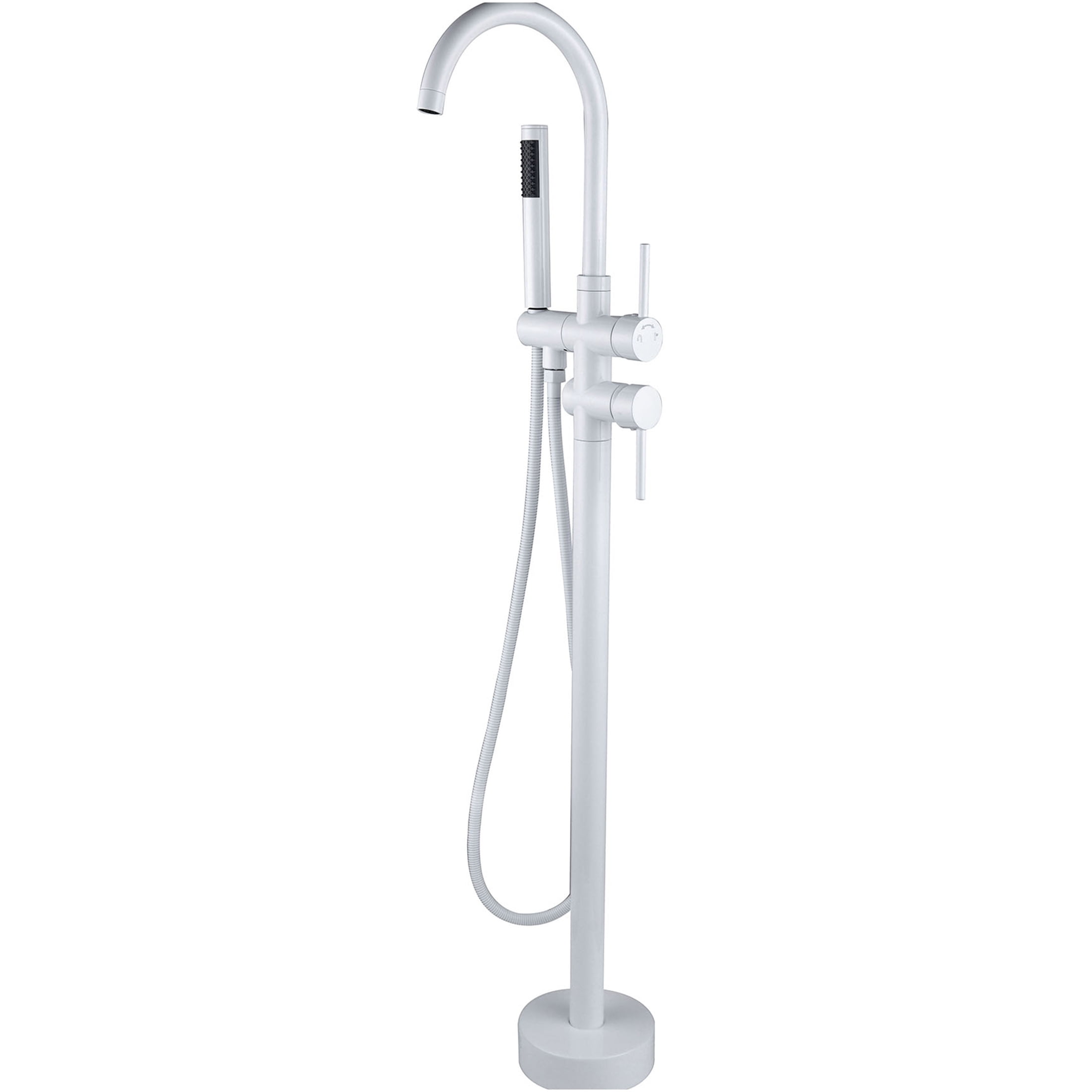 JERFIT White Modern Freestanding Bathtub Faucet with Hand Shower, 3.9 GPM High Flow Deck Mount Tub Filler