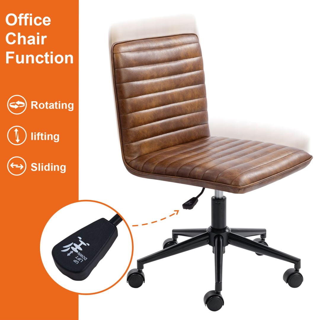 Furniliving Armless Office Chair Mid-Back  Leather Task Chair Rolling  Swivel Adjustable Computer Chair,Dust Yellow