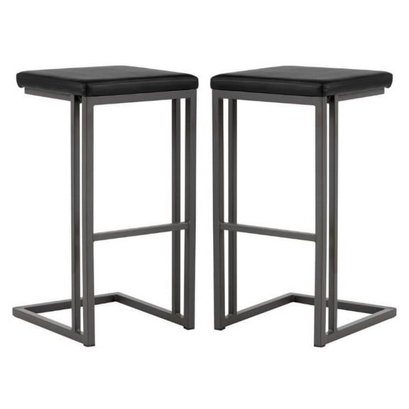 Home Square Boone 30" Modern Faux Leather Barstool in Dark Gray/Onyx - Set of 2