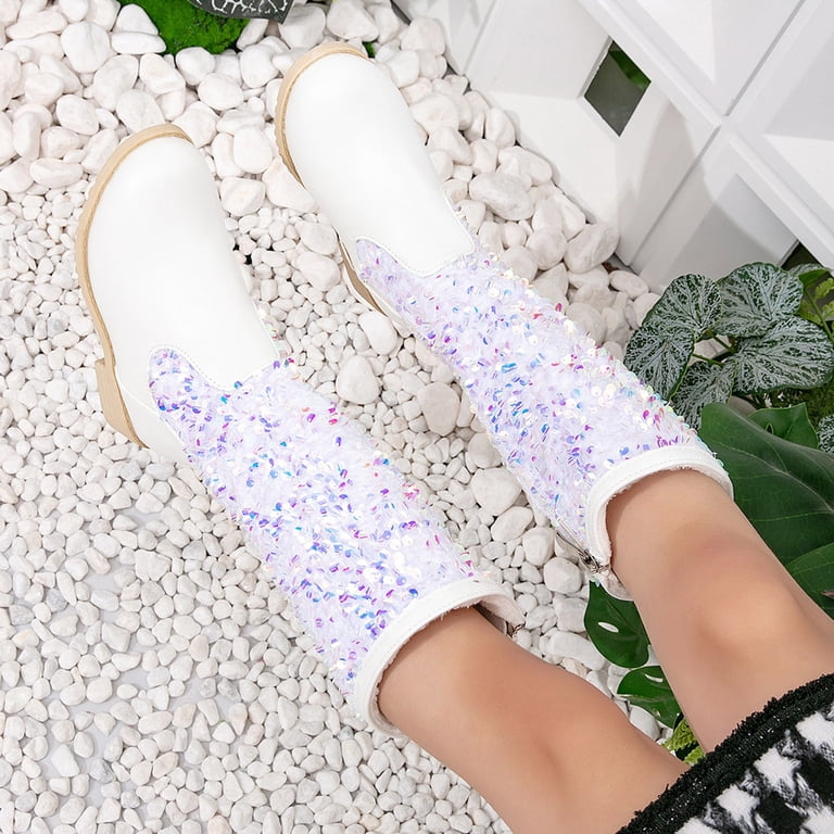 XIMIN Kids Girls Sparkly Glitter Knee Length Boots Western Cowboy