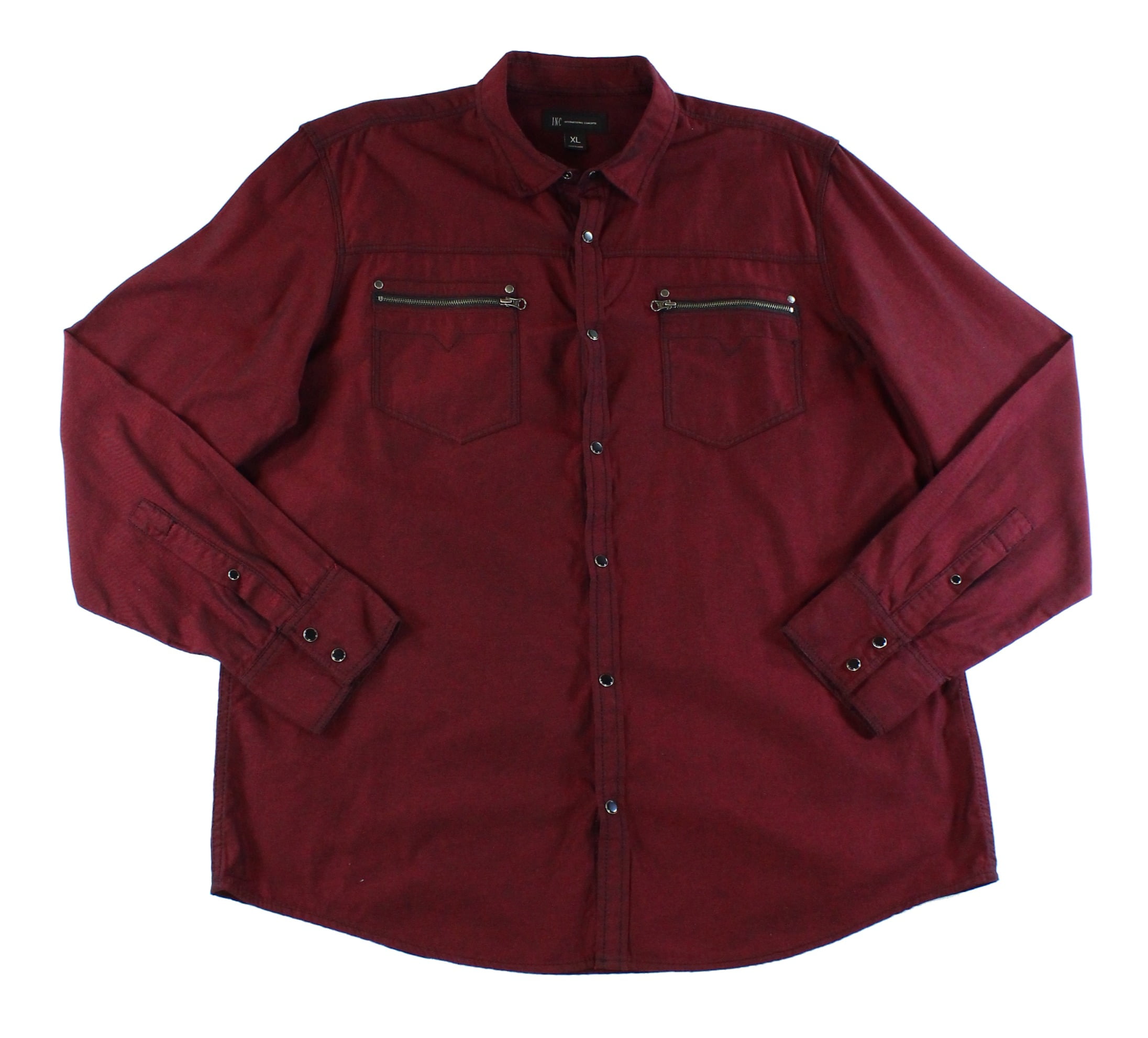 INC INC NEW Red Mens Size XL Zip Double Pocket Snap Button Down Shirt