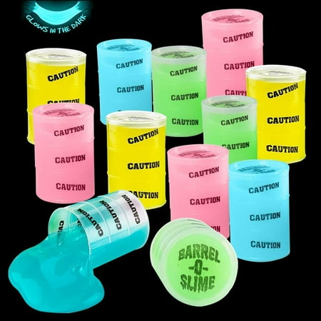 Kicko Glow in The Dark Slime Barrels - 12 Pack of Colorful Sludgy Gooey Fidget Toys