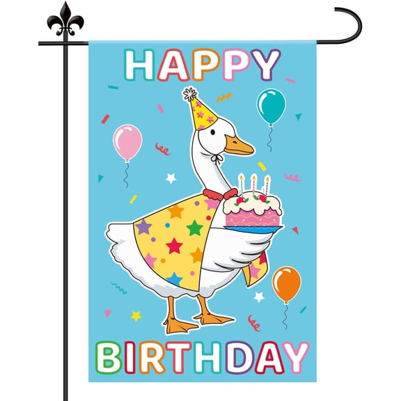 Happy Birthday Garden Flag Sign, 17.72x11.81in Cute Goose Decor Double Sided Funny Summer Garden Flag for Outdoor Yard Patio Lawn