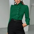 thumbnail image 2 of Timegard Tops for Women Trendy Ruffle Half High Neck Button Puff Long Sleeve Comfy Casual Business Shirts, 2 of 7