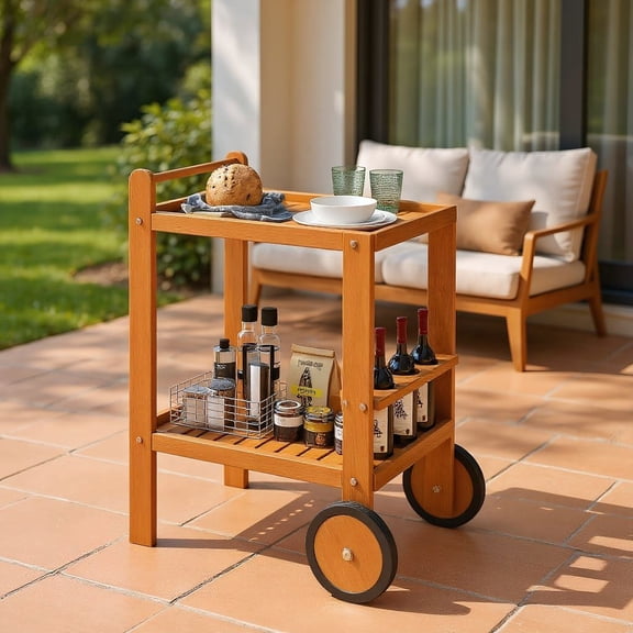 Barara King Kitchen Islands Carts,2 Tier Rolling Serving Cart with Wine Bottle Holders and 2 Rubber Wheels