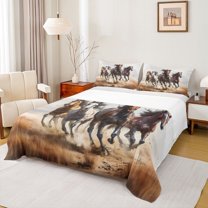 Manfei Rustic Farm Horse Bed Sheets,Country Farmhouse Lodge King Sheets,Brown White Sheet Set For Teens,Breathable Home Decor,4pcs