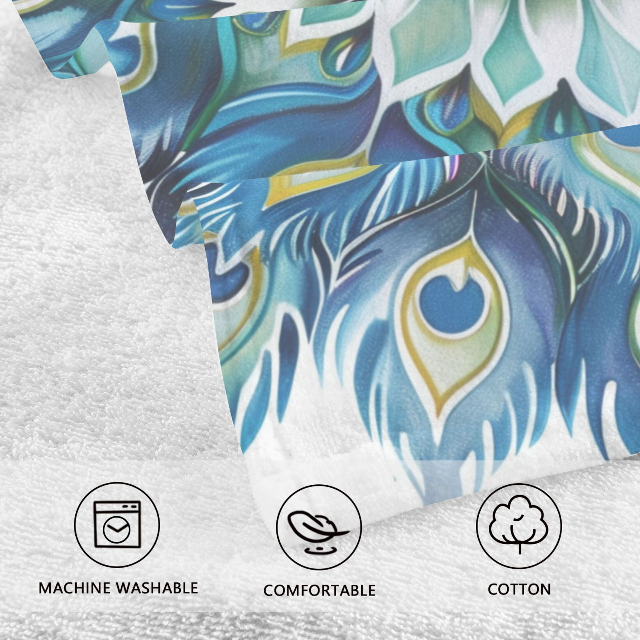 Cotton Bath Towels Soft Face Towel Absorbent Quick Dry Peacock Feathers Mandala 16"x28" 2 Pack