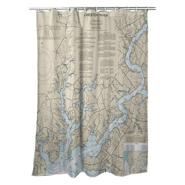 Betsy Drake SH12272CT Chester River&44; MD Rideau de Douche Carte Nautique - 70 x 72 Po.