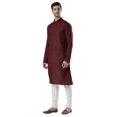 thumbnail image 3 of Ethnix Men's Indian Banded Collar Fine Thread Textured Kurta Tunic Pajama Set; Maroon; SM, 3 of 4