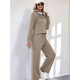 thumbnail image 5 of Two Piece Sets for Women Fall Outfits Long Sleeve Lounge Sets Side Slit Wide Leg Pants Camel Color M, 5 of 7