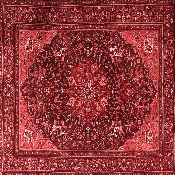 Ahgly Company Indoor Square Medallion Red Traditional Area Rugs, 3' Square