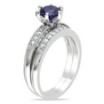 thumbnail image 2 of Inexpensive 2 Carat 6mm Round Cut Blue Sapphire Moissanite Diamond Wedding Ring Set for Her In 10k White Gold, 2 of 2