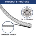 thumbnail image 3 of Cable de acero inoxidable 3/16 para colgar cuerdas, 50 pies, 7 x 19, 3700 libras, 3 of 7