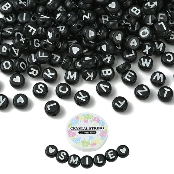 DIY Bracelet Making Kits Including Letter Heart Flat Round Acrylic Beads Elastic Thread Black 550Pcs/bag
