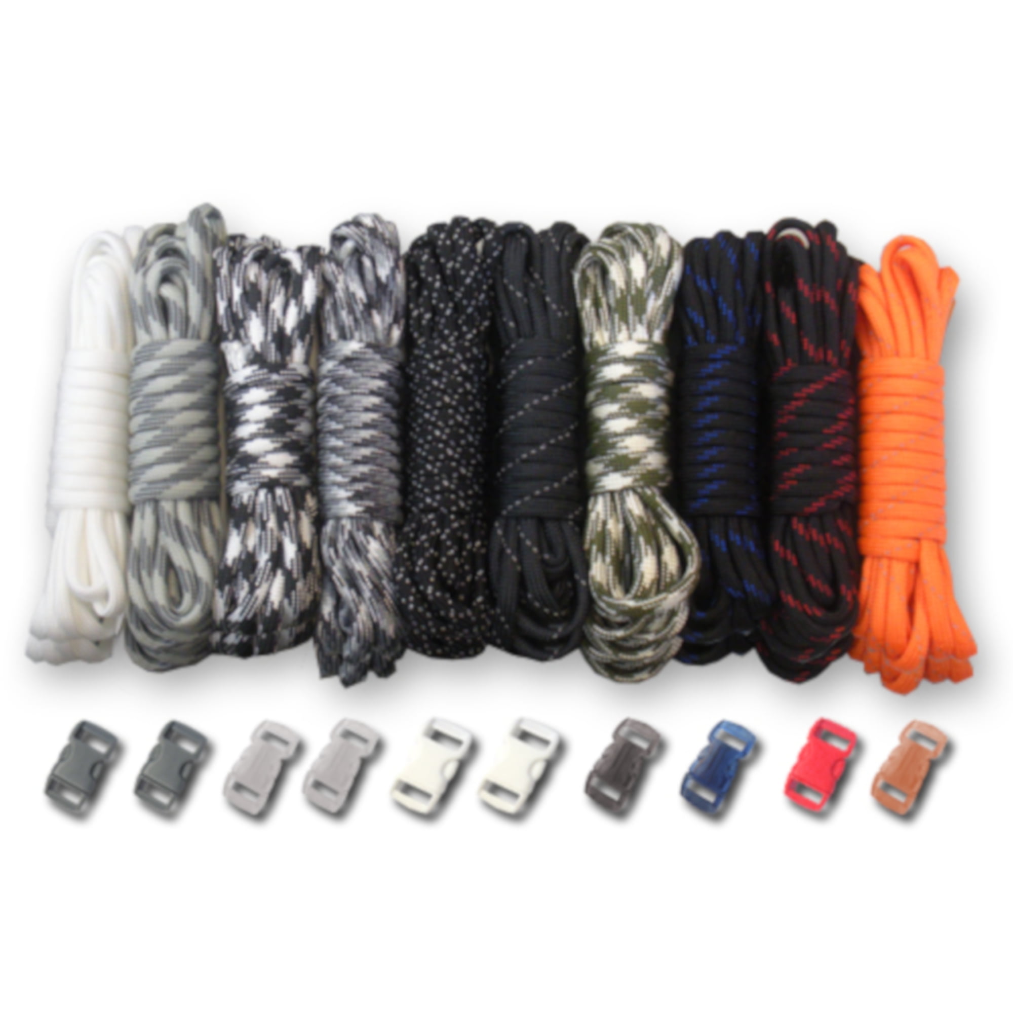 550 Paracord Kit for Parachute Cord Bracelet 200 feet and 20 Color Buckles  *USA*
