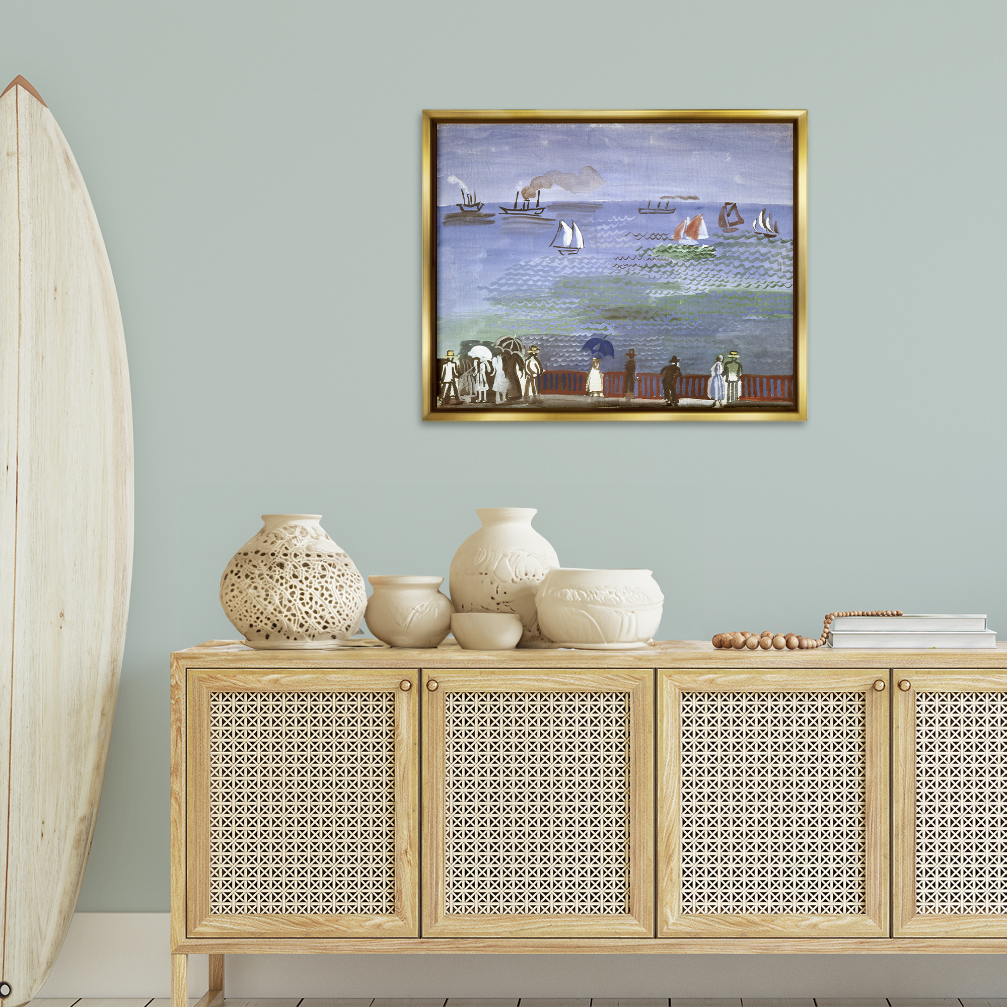 Stupell Industries Classic Raoul Dufy Nautical Scene Landscape & Nature Painting Gold Floater Framed Canvas Art Print Wall Art, 31 x 25