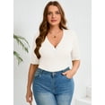 thumbnail image 4 of SHOWMALL Women's Plus Shirts Henley Elbow Sleeve Top Casual Ribbed Curved Tops White 2X Layered Knit Fitted Effortless Style Top, 4 of 7