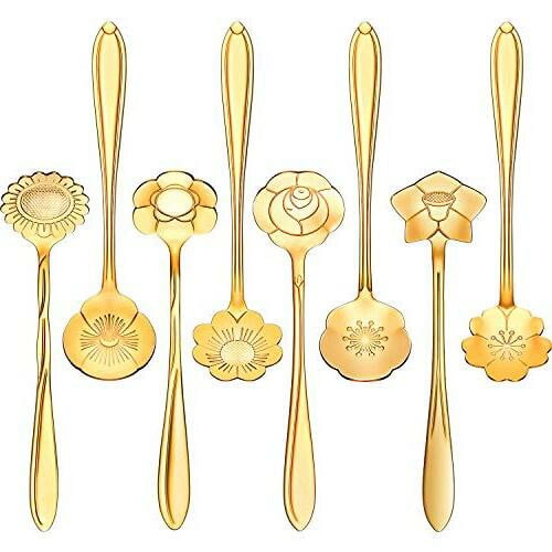YEZNIVOS 8 Pieces Flower Coffee Tea Spoons Stainless Steel Sugar Spoons Tea Party Flower Fancy Tableware Set Stir Bar Creative Stirring Teaspoon, 8 Different Patterns