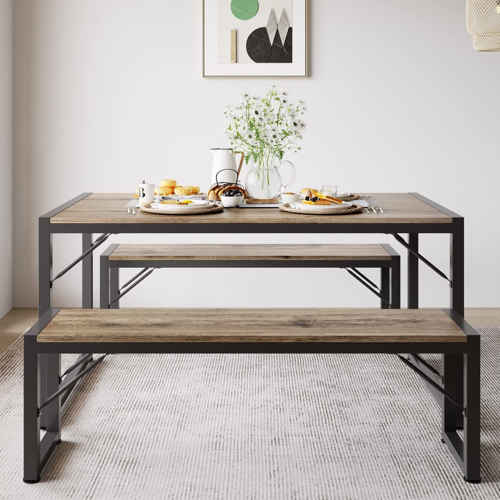 Lofka 3 Piece Gray Dining Table Set Small Kitchen Spaces Room for 4 Walmart