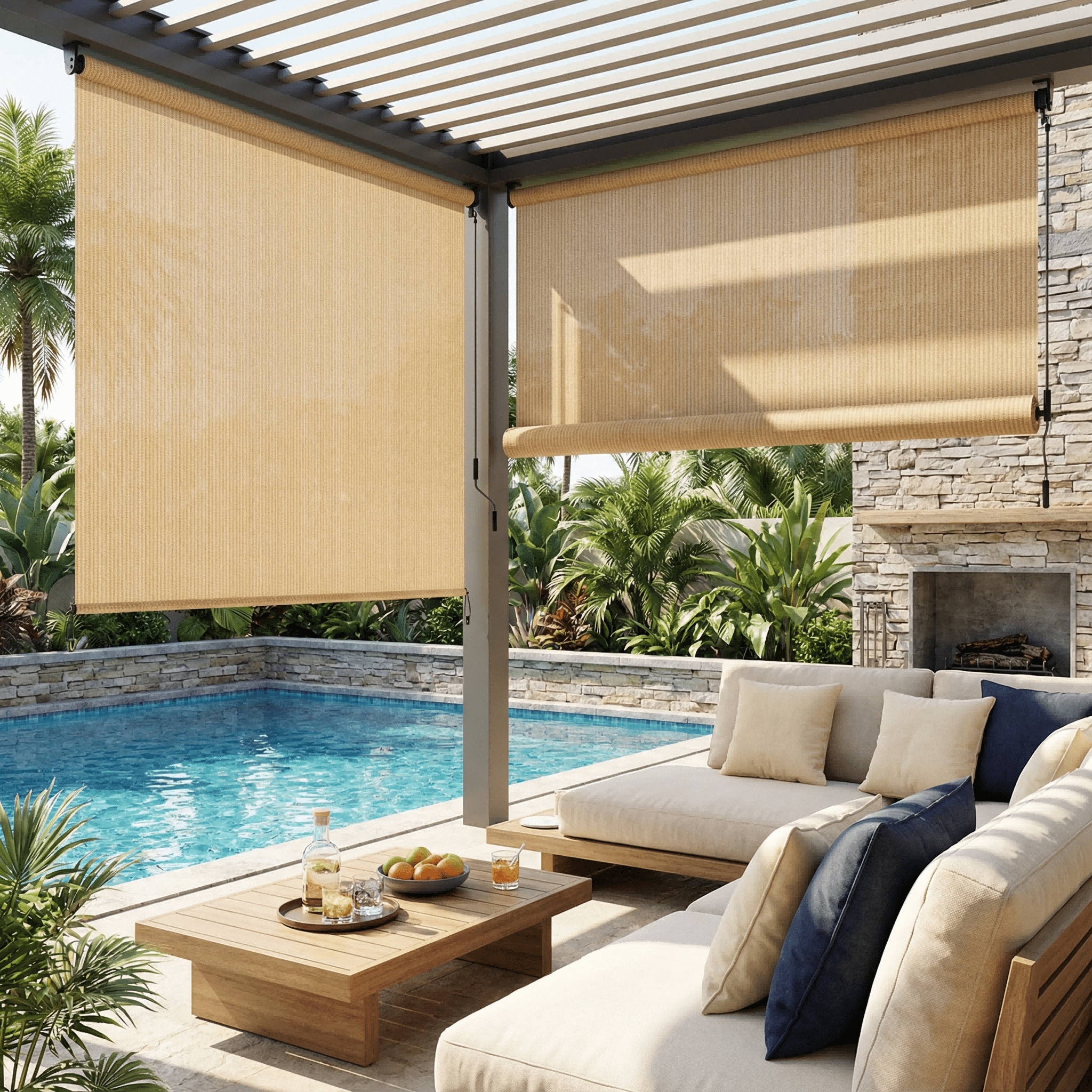 LIFERUN Outdoor Roller Sun Shade 6'W x 6'H, HDPE Shade Cloth & Aluminum Tube, Easy Install for Outdoor Pergola, Porch, and Garden (Sesame)