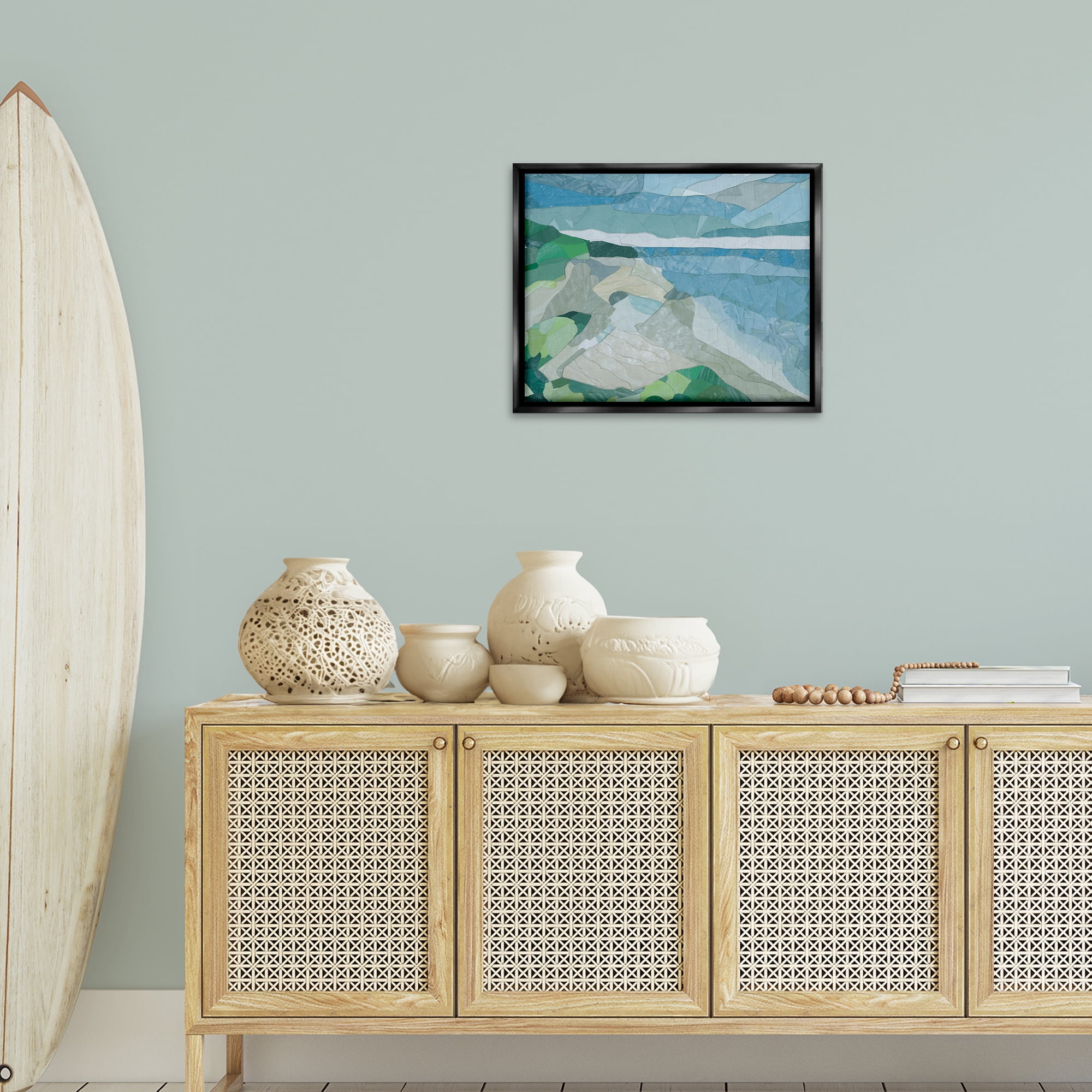Stupell Industries Ocean Overlook Abstraction Landscape & Nature Painting Black Floater Framed Canvas Art Print Wall Art, 21 x 17
