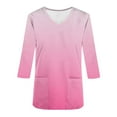thumbnail image 4 of Xfvqtps Scrub Tops for Women Gradient Soft V-Neck 3/4 Sleeve Scrubs Comfortable Nursing Uniforms New Fashion Casual Printed T-shirt Nursing Clothes Top Working Uniforms with Pockets Pink, 4 of 5