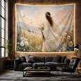 thumbnail image 6 of White Robed Figure Holding Flowers in a Meadow, Peaceful Vintage Style for Art Lovers, Inspirational Wall Decor, New Home Gift, Tapestry Wall Hanging for Bedroom and Dorm, 6 of 7