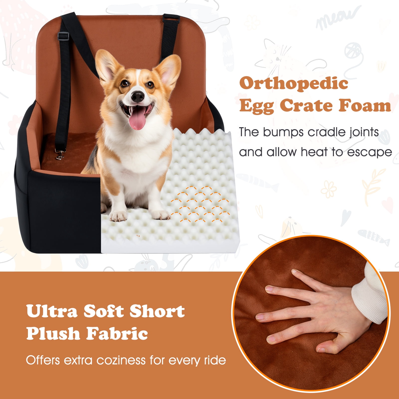 Gymax Dog Booster Car Seat for S/M DogsDetachable Elevated Pet Seat Fits Front & Back