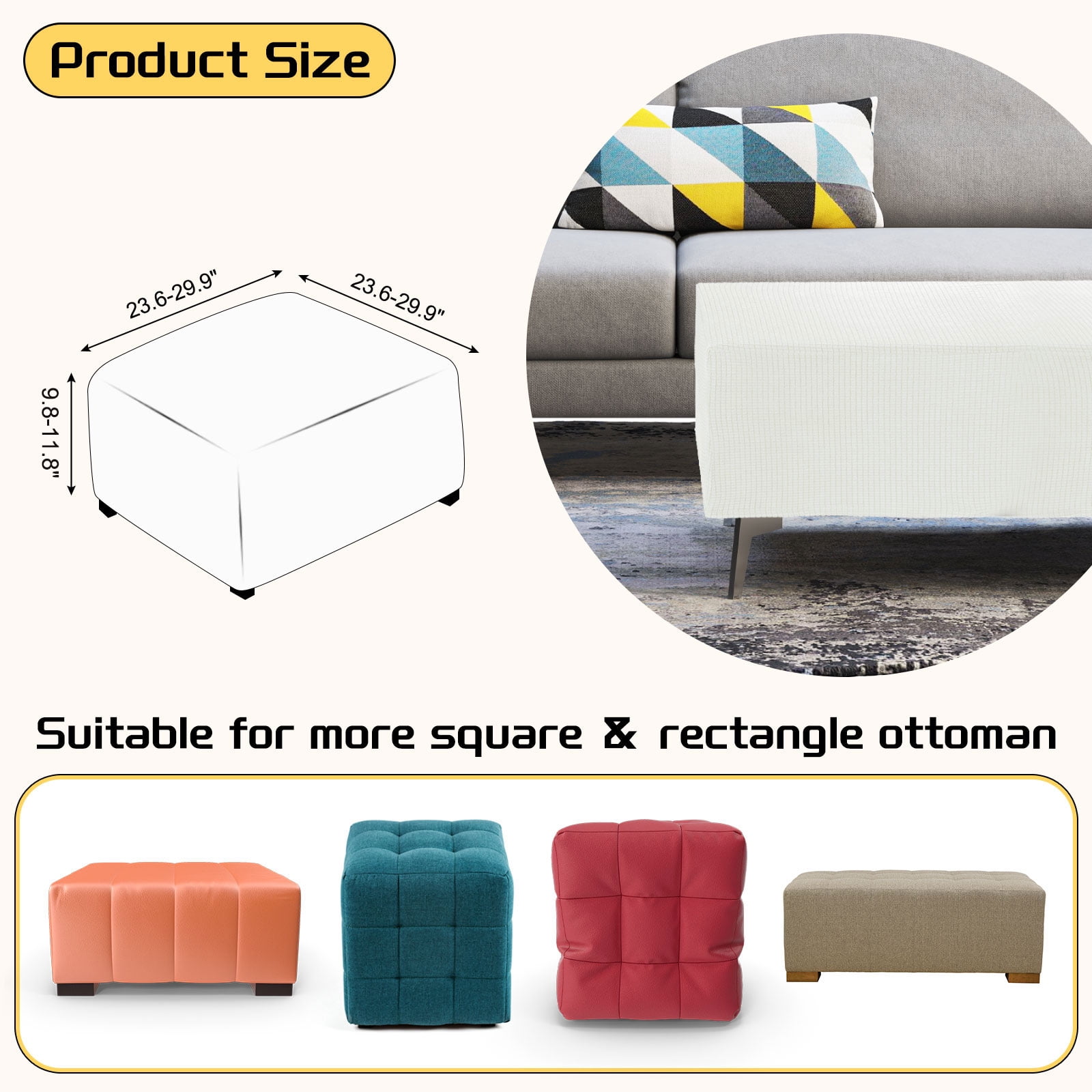 Unique Bargains Stylish Square Jacquard Slipcover White 23.6"–29.9" x 13.8"–17.7"