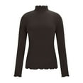 thumbnail image 4 of Mifsaly Long Sleeve Thermal Tops Women Scallop Mock Neck Slim Fit Undershirts Breathable Soft Stretchy Ribbed Shirts Going Out Fall Winter Pullover Basic Blouse Coffee, 4 of 8