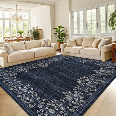 Garvee 10'x13' Area Rugs, Oriental Rug Floral Print Rugs Soft Washable Rugs for Living Room Bedroom Home Decor, Non-Slip Durable Carpet, Blue