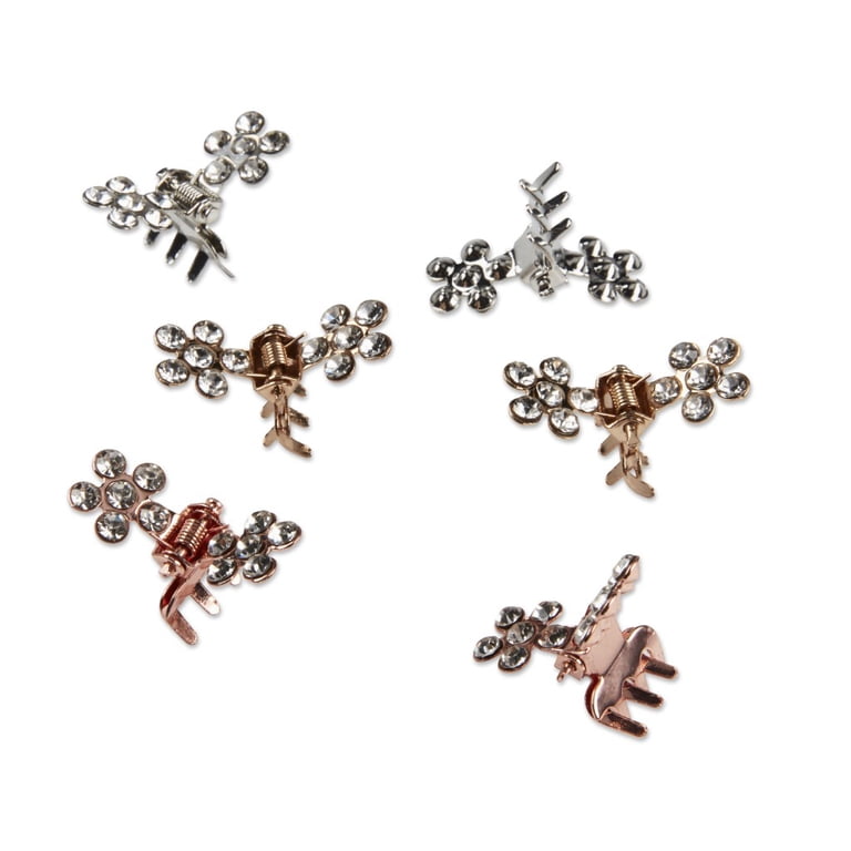 Scunci Leather Stud Clips Scunci Mini Metal Rhinestone Flower Claw/Jaw Clips Rose Gold  main image 3